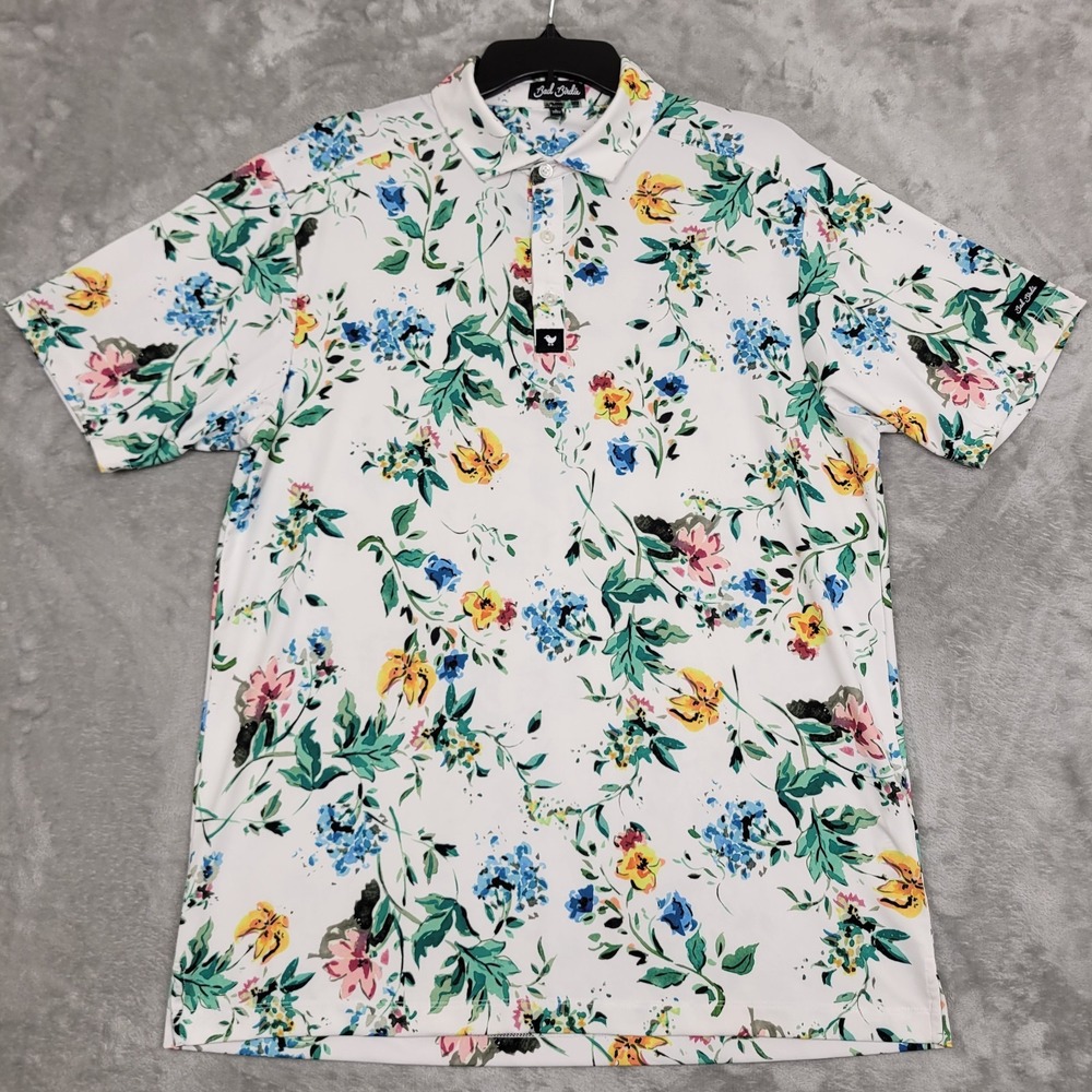 Bad Birdie Men's L Colorful Tropical Floral Print Golf Polo Shirt Short Sleeve